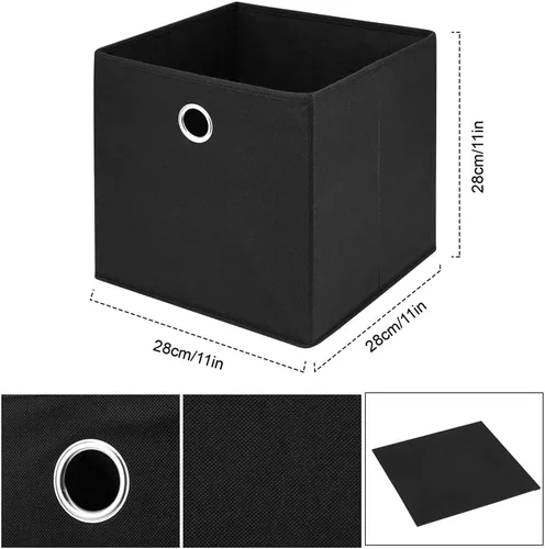Miniatura 3 de QY-SC18-3 - Cubos de almacenamiento negros de 11 x 11 x 11 pulgadas, cubos de almacenamiento plegables de tela, cestas de almacenamiento plegables