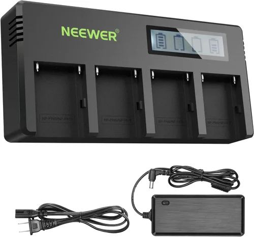 Miniatura 10 de Neewer Paquete de 4 baterías de repuesto de 7.4 V 6600 mAh NP-F970 con cargador de batería de 4 canales y adaptador de corriente, compatibles