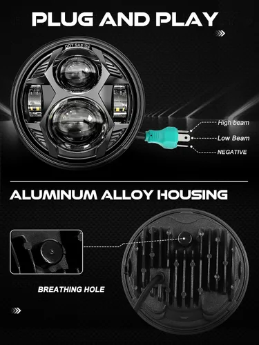Miniatura 4 de Faro delantero LED redondo de 5.75 pulgadas, 51 W, 5-3/4 pulgadas, compatible con Harley Dyna Sportster Iron 883 Street Rod Street Bob Softail Deuce