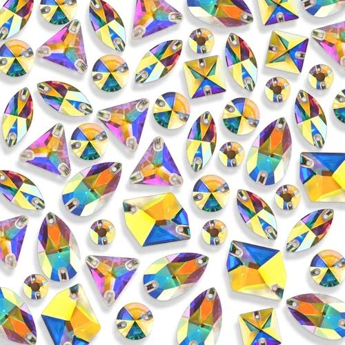 48 piezas de diamantes de imitación para coser, diamantes de imitación de cristal de formas mixtas con parte trasera plana, para coser en gemas de