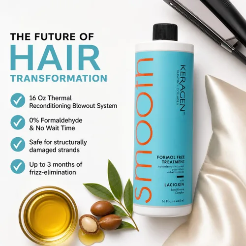 Miniatura 7 de KERAGEN - Tratamiento alisador de queratina brasileña, sistema alisador para cabello seco y dañado, sin formaldehído, 16 onzas - Elimina rizos