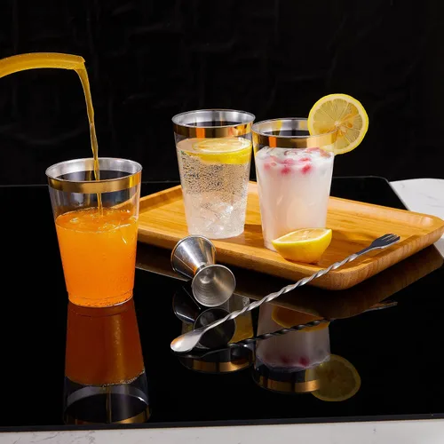 Miniatura 7 de N9R 72 vasos de plástico dorados, vasos de plástico transparente de 12 onzas con borde dorado, vasos desechables perfectos para fiestas, bodas