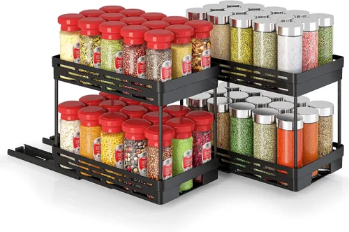 Miniatura 9 de Organizador de especias extraíble para gabinete, paquete de 2 estantes de especias anchos deslizantes, organizadores de gabinete de especias, Ancho
