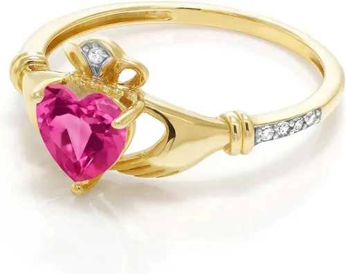 Miniatura 18 de Gem Stone King Anillo de compromiso claddagh celta irlandés de oro amarillo de 10 quilates con piedra preciosa en forma de corazón de 0.236 in