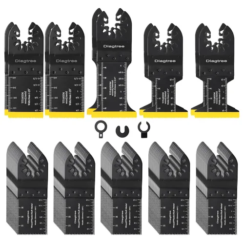 Hojas de sierra oscilantes, Diagtree 115 piezas de hojas de multiherramienta oscilante de titanio para metal, madera y plástico, compatibles con