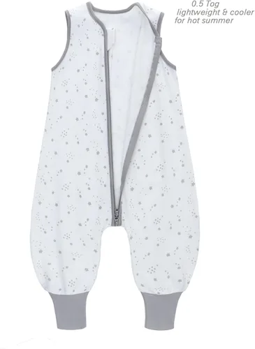 Miniatura 2 de Miracle Baby Saco de dormir con pies - 0.5 TOG 100% algodón transpirable, diseño sin mangas, saco de dormir para bebé Blanco (White Stars)