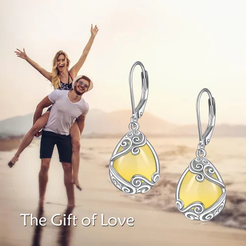Miniatura 240 de Aretes colgantes con forma de lágrima de filigrana de piedra lunar de plata de ley 925 con cierre de palanca para mujer, regalos de joyería