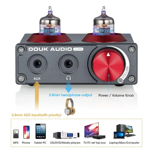 Miniatura 2 de Douk Audio T4 PRO Preamplificador de Fono de Tubo de Vacío, Preamplificador de Tocadiscos MM, GE5654 Amplificador de Auriculares Hi-Fi para Cine
