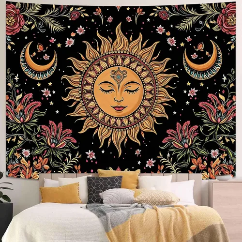 Miniatura 21 de Kanuyee Tapiz Floral de Luna Tapiz de Flores para Dormitorio Tapices Bohemios para Colgar en la Pared Estético para Dormitorio y Sala de Estar Luna