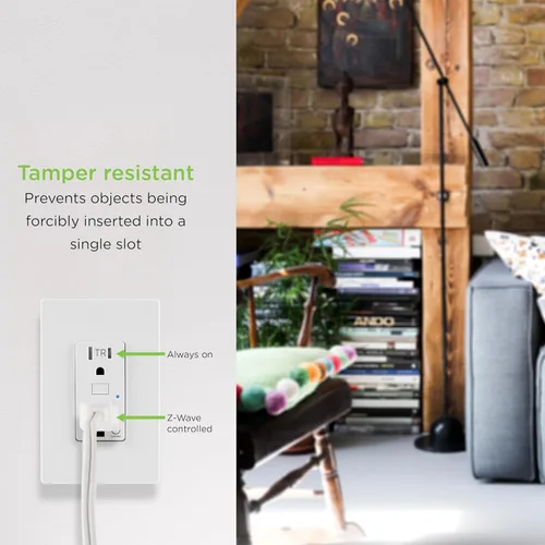 Miniatura 4 de Enbrighten Z-Wave Plus 14315 toma inteligente de pared resistente a manipulaciones, funciona con Alexa, Google Assistant, 1 toma Z-Wave y 1 toma