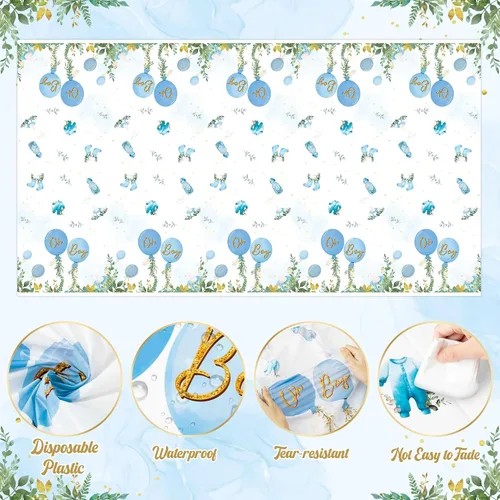 Miniatura 3 de Manteles para Fiesta de Baby Shower - 3 Piezas Cubiertas de Mesa Acuarela Azul para Decoraciones de Fiesta de Cumpleaños, Mantel de Plástico