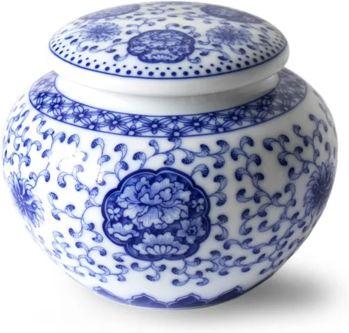 Miniatura 5 de Dahlia Bote de té de porcelana azul y blanco para té suelto, hermético Jingdezhen Tea Caddy, peonía 250 ML