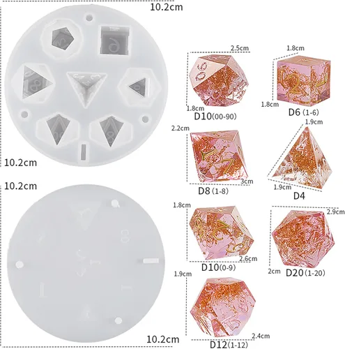 Miniatura 6 de Molde de resina para dados de 7 cavidades, moldes de silicona de fundición de resina para decoración del hogar y fabricación de velas, molde