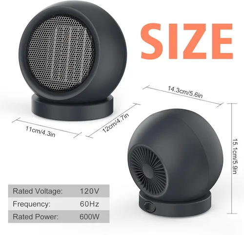 Miniatura 6 de Coolfor Calentador de espacio, calentador eléctrico de escritorio de cerámica PTC, ventilador de calefacción de alto rendimiento para el hogar, Gris