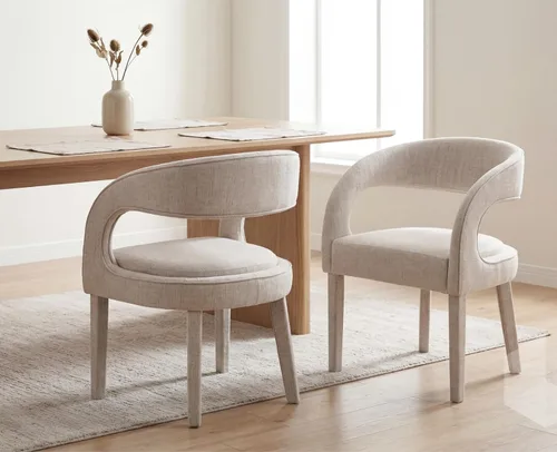 Miniatura 6 de Shunzhi Juego de 2 sillas de comedor modernas de barril, sillas tapizadas de lino para comedor con respaldo abierto, sillas de cocina, sillas