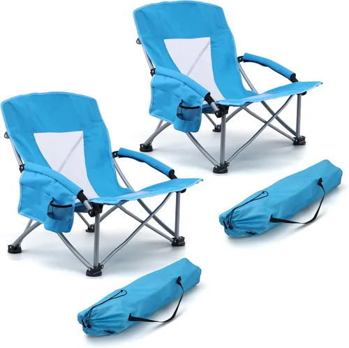 Miniatura 18 de HaSteeL Silla de playa plegable, sillas de camping negras plegables para exteriores, silla de playa baja portátil para adultos, pesca, picnic