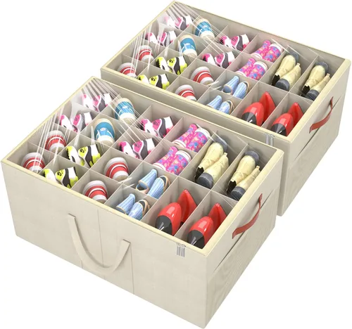 Miniatura 8 de Aokeyee Paquete de 2 organizadores de zapatos para armario, caja organizadora plegable de almacenamiento de zapatos con cubierta transparente y 4