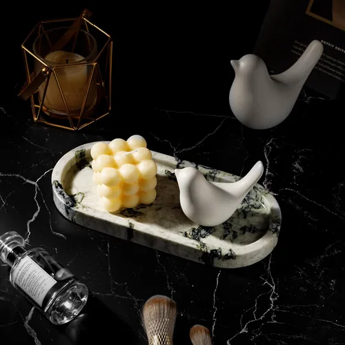 Miniatura 2 de Bandeja de tocador de mármol natural, bandejas de piedra ovaladas de lujo para joyas, perfume, velas, plato decorativo Calacatta Viola para baño