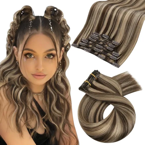Miniatura 61 de Moresoo Extensiones de cabello humano Remy con clip, color rubio platino, extensiones de cabello humano real de doble trama, color rubio #60, 18