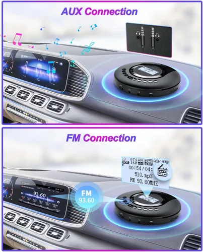 Miniatura 5 de ARAFUNA Reproductor de CD portátil Bluetooth con radio FM, reproductor de CD recargable de 2000 mAh para coche con pantalla LCD, reproductor