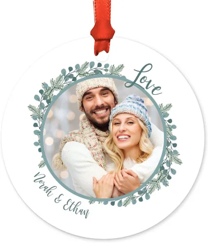 Miniatura 9 de Andaz Press Adorno de Navidad de metal personalizado con foto, bebé, corona dorada de vacaciones, fecha del nombre del bebé, 1 paquete, incluye
