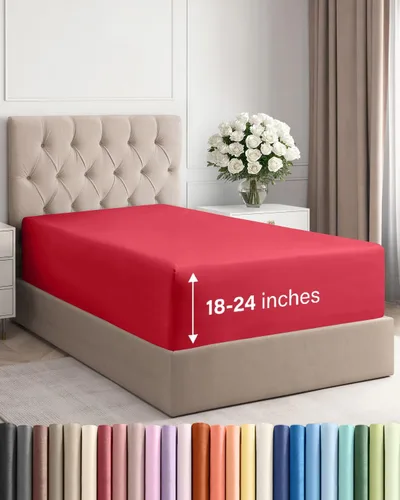 Miniatura 48 de Sábana bajera ajustable extra profunda tamaño completo – Sábana bajera individual de lujo para hotel únicamente – Se adapta fácilmente a colchones