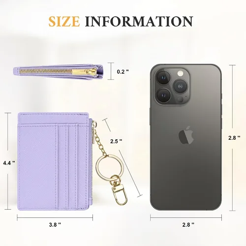 Miniatura 7 de Sodsay Estuche para tarjetas, cartera delgada con bolsillo frontal, para mujer, sujetatarjetas con llavero