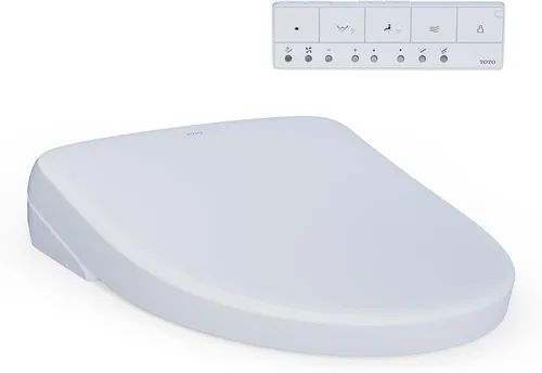 TOTO WASHLET+ S7 - Asiento de inodoro electrónico con bidé EWATER+ con limpieza de tazón y varita y tapa contemporánea, alargado, algodón blanco -