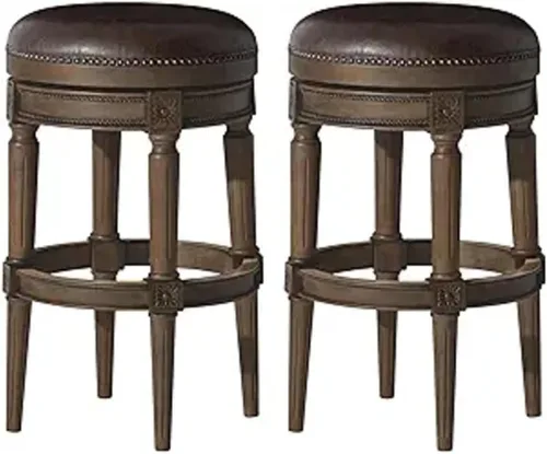 Miniatura 26 de Maven Lane Pullman Taburete de Bar de Madera Giratorio 180 Grados sin Respaldo de 30" de Altura con Ribete de Tachuelas, Acabado Blanco Alabastro