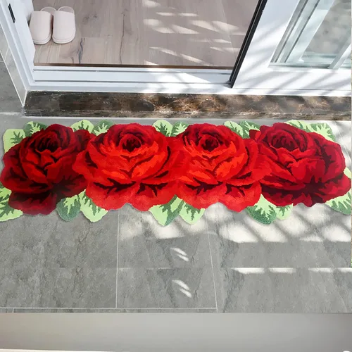 Miniatura 4 de UKELER Alfombra antideslizante para cuarto de lavado, 65 x 23.6 pulgadas, diseño de rosas rojas, para dormitorio de niñas Rojo