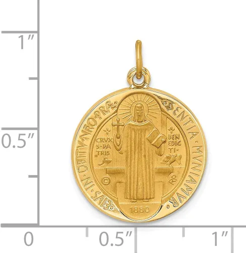 Miniatura 3 de Oro amarillo de 14 quilates sólidoredondo, reversible, patrón católico, San Benito, acabado mate cepillado, medalla con dije, Metal
