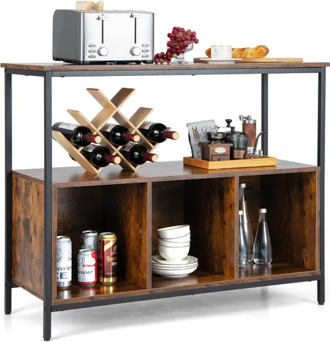 Giantex Aparador de buffet, armario de madera, despensa de cocina con encimera espaciosa, estante abierto grande, armario de almacenamiento de 3