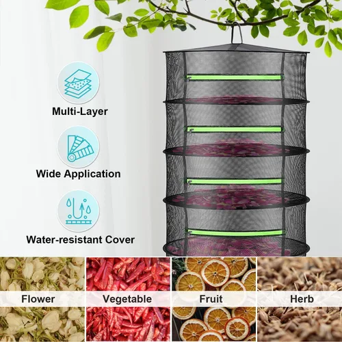 Miniatura 4 de Rejilla de secado de hierbas de 2 pies con cremalleras verdes hidroponía, gancho adicional para secar hierbas para semillas de brotes de plantas