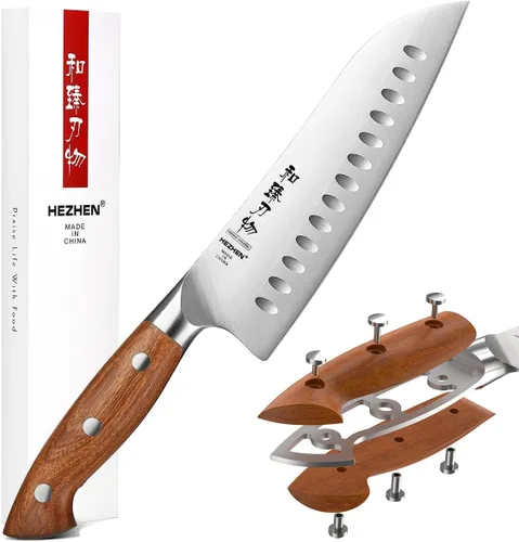 Miniatura 15 de HEZHEN Juego de 8 piezas de cuchillos de cocina con bloque, juego de cuchillos de acero alemán DIN 1.4116 con bloque y afilador, tijera de cocina
