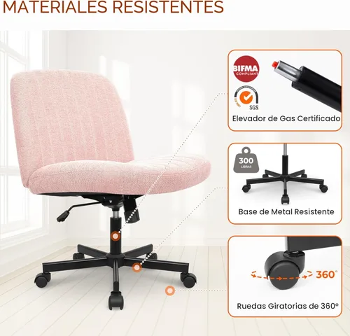 Miniatura 7 de Orange Factory Silla con Ruedas Cruzadas de Patas Cruzadas Anchas, Silla de Escritorio de Oficina de Tocador, Cómoda Silla de Tela sin Brazos rueda