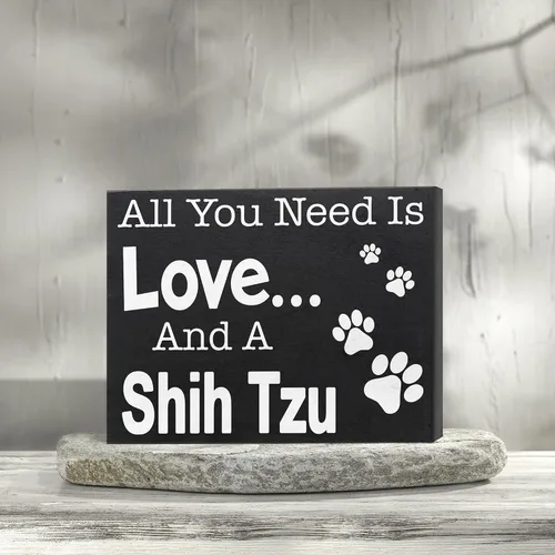 Miniatura 3 de JennyGems Regalos de Shih Tzu, letrero de madera con texto en inglés «All You Need Is Love and a Shih Tzu», decoración de estante y colgante