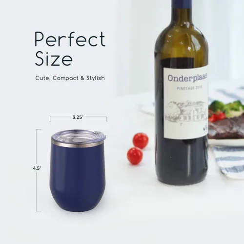 Miniatura 5 de Maars Bev - Vaso de vino de acero inoxidable sin tallo con tapa, aislado al vacío de 12 onzas, a prueba de derrames, apto para viajes, vasos midnight