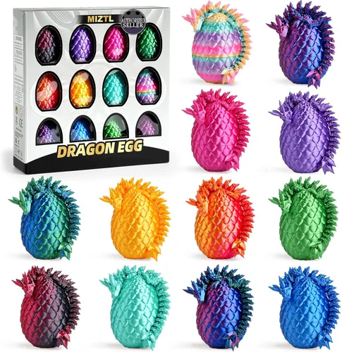 Paquete de 12 huevos de dragón impresos en 3D, rellenos de cesta de Pascua para niños y adolescentes, juguetes únicos de Pascua y regalos para