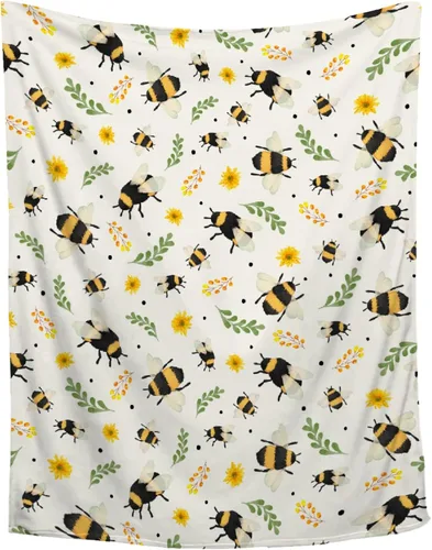 Manta de franela de abeja – Manta cálida y acogedora de felpa floral de girasol para sofá, cama, sala de estar, decoración del hogar y regalos Abeja