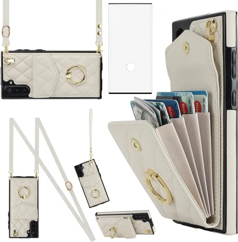 Asuwish Funda de teléfono para Samsung Galaxy Note 10 5G con protector de pantalla de vidrio templado y correa para la muñeca, anillo de bloqueo