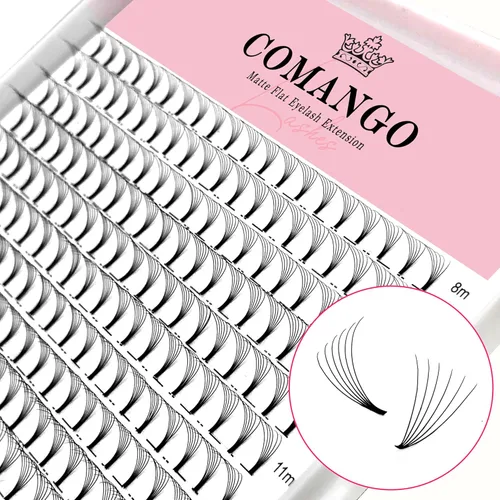 Miniatura 23 de CoMango Extensiones de pestañas de volumen 3D/4D/5D/6D/10D, grosor de 0.003 in, rizo C/D, tallo corto de 0.315-0.591 in, extensiones de pestañas