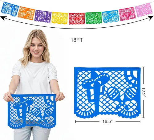 Miniatura 7 de FUTUREPLUSX Paquete de 1 pancarta de papel picado de 18 pies, decoración de fiesta de fiesta mexicana, Mes de la herencia hispana, aula española