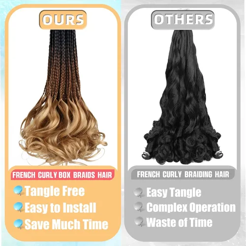 Miniatura 5 de Rizos franceses de cabello de ganchillo para mujeres negras, 14 pulgadas, paquete de 8 unidades, de color marrón degradado a rubio, suave