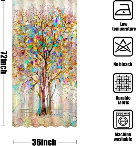 Miniatura 5 de Cortina de ducha con diseño de árbol de la vida, cortina de ducha de vidrio emplomado, cortinas de ducha artística para baño, juego de cortina