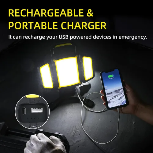Miniatura 6 de YZONI Luz de trabajo recargable, luz de trabajo LED de 30 W 3000 lúmenes con 5 modos, luces magnéticas alimentadas por batería con diseño plegable