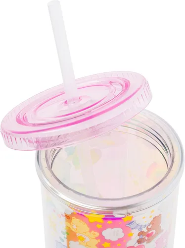 Miniatura 4 de Silver Buffalo Care Bears - Vaso alto de plástico iridiscente con diseño de estrellas arcoíris con tapa y pajilla, 20 onzas Care Bears iridiscentes