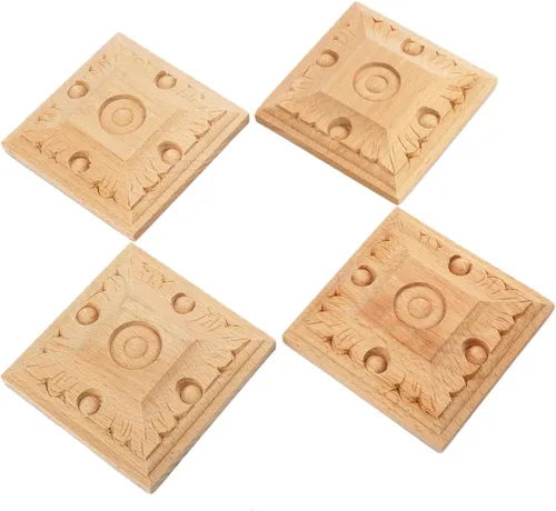 MUXSAM Apliques tallados en madera, paquete de 4 calcomanías cuadradas para pared, tocador, tocador, cabecero, espejo, repisas de puerta, renovar