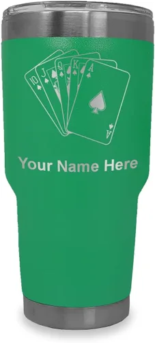 Miniatura 29 de LaserGram Vaso aislado al vacío de 20 onzas, tarjetas de póquer Royal Flush con grabado personalizado incluido (negro)