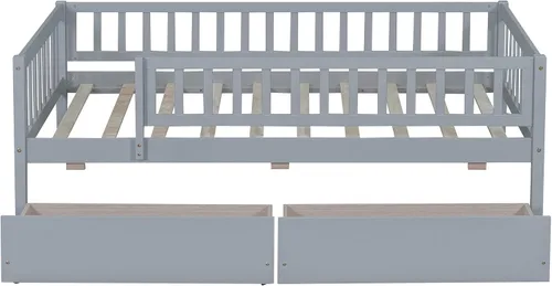 Miniatura 3 de Bellemave Marco de cama individual con rieles para niños, marco de cama individual con cajones para niños/niñas/adultos, color gris