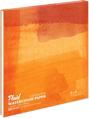 Bloque de papel de acuarela fluida, 8 x 8 pulgadas, 15 hojas, 140 libras (300 g/m²), bloque prensado en frío para pintura artística y medios húmedos
